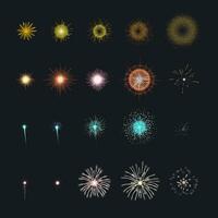 Celebration firework set for animation. Different firecracker stages in black background. vector