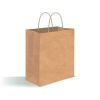 Empty brown paper bag with handles. Realistic kraft package with shadows isolated on white background. design template. vector