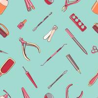 Manicure equipment seamless pattern. Hand drawn contour background. vector