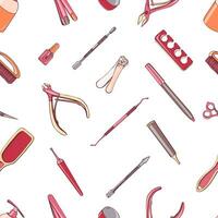 Manicure equipment seamless pattern. Hand drawn colorful background. vector