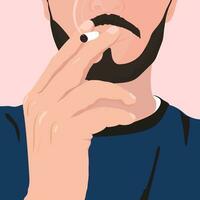 Man with a beard and mustache smoking cigarette. Vector illustration.