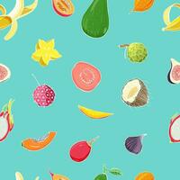 Seamless pattern with exotic tropical fruits. Colorful vector background.