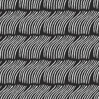 Doodle seamless pattern with abstract lines, waves, grass, seaweed. Hand drawn vector black and white illustration on dark background.