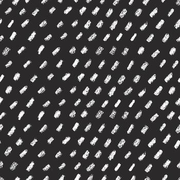 Doodle seamless pattern with diagonal dashed, dotted line. Hand drawn vector black and white illustration on dark background.