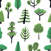 Seamless pattern with cartoon doodle trees. Beautiful hand drawn background. vector