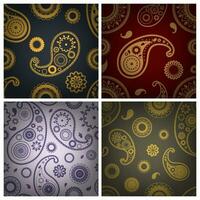 Oriental paisley seamless patterns set. Collection of floral abstract backgrounds. vector