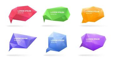 Abstract polygonal speech bubbles set. 3d figures with place for text. Colorful vector illustrations.