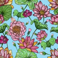 Lotus floral seamless pattern. Hand drawn colorful background. vector