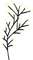 Black branch with white berries. Cartoon illustration in doodle style vector