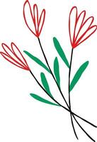 Linear red spring flower. illustration in modern doodle style vector