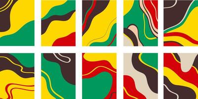 Collection of multicolored abstract paintings against white background vector