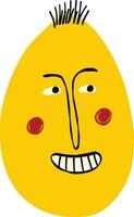 Funky yellow strange egg with sarcastic face. Cute quirky comic Easter egg vector