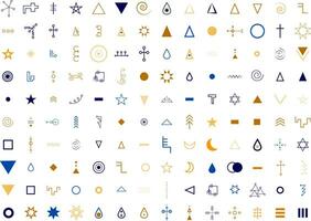 Collection of aesthetic and modern Astrology minimalistic linear illustrations of the sun, moon, stars, geometric elements vector