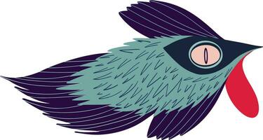 Cute comical bird-fish with long wings. Illustration in doodle style vector