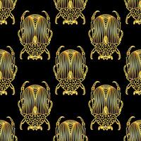 Golden beetles seamless pattern. Bohemian pattern with bugs vector