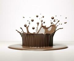 Chocolate splash with a podium, mockup background for milk product display, 3d. Generative AI photo