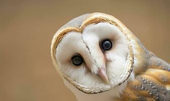 Tyto alba head, a common barn owl. close up. Generative AI photo