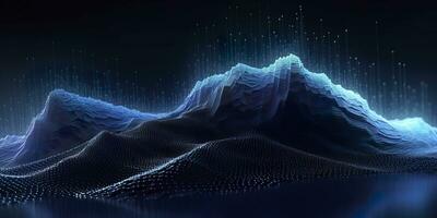 Data technology futuristic illustration. Blue wave pattern on a dark background. Generative AI photo