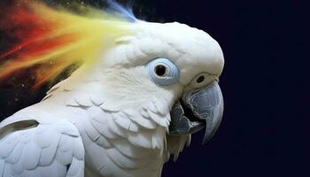 Digital photo manipulation of a white parrot. Generative AI