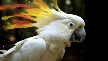 Digital photo manipulation of a white parrot. Generative AI
