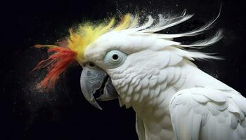 Digital photo manipulation of a white parrot. Generative AI