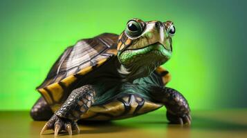 un linda pequeño verde Tortuga con anteojos, generar ai foto