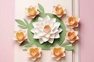 Lotus Flowers. A Shadow Box Paper Craft. Generative AI photo