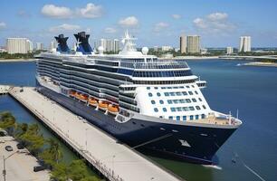 crucero Embarcacion celebridad infinito atracado en Puerto marismas, pie lauderdale, Florida. generativo ai foto
