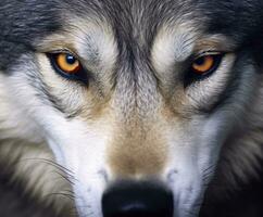 Eyes of a wild wolf. Generative AI photo