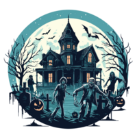 Creepy Halloween House Clipart - Ai Generative png