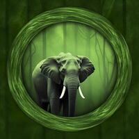 Elephant round green nature background, AI Generative photo