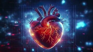 humano corazón con cardiograma para médico corazón salud cuidado fondo, ai generativo foto