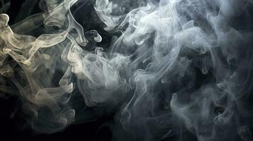 The close up view reveals the mesmerizing patterns and textures within the smoke, The ethereal quality of the smoke against the dark background. AI Generative photo