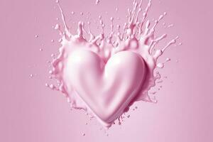 Pink heart shape milk splash, romantic food symbol for Valentines day, AI Generative photo