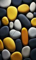 Some colorful stones are displayed, dark navy and yellow, AI Generative photo