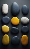 Some colorful stones are displayed, dark navy and yellow, AI Generative photo