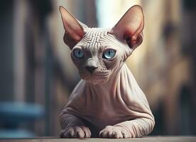 Beautiful photo Sphynx cat concept, contemporary natural and mood social background. Generative AI