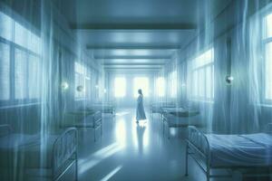 borroso hospital emergencia habitación, resumen médico antecedentes. ai generativo foto
