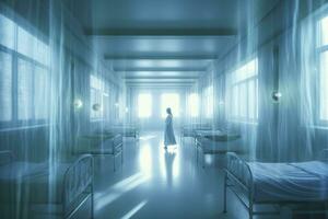 Blurred Hospital Emergency Room, Abstract Medical Background. AI Generative photo