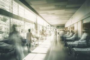 Blurred Hospital Emergency Room, Abstract Medical Background. AI Generative photo