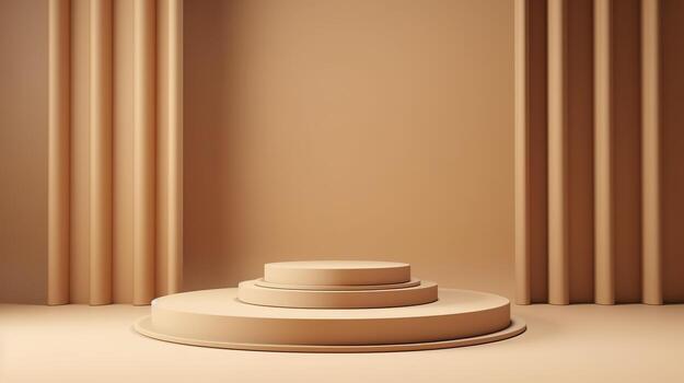 Podium with a parametric background. Stage showcase on pedestal display, 3d rendering. AI Generative photo