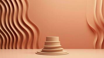 Podium with a parametric background. Stage showcase on pedestal display, 3d rendering. AI Generative photo