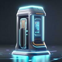 Futuristic Illustration of Cylindrical Car Battery, Electric Battery Station at a Gas Station. AI Generative photo