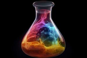 Close Up of a Science Beaker Filled with Multi Colored Liquids. AI Generative photo