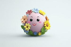 3D Cute Earth with Flower on White Background. Planet Earth Day or Environment Day Concept. AI Generative photo