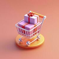 Light Orange and Pink Shopping Cart with Gift Box Icon. AI Generative photo