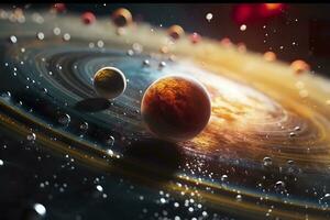 Our 3d Solar system with planets in orbits path. AI Generative photo