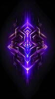 Amethyst 3D Minimalist Shield Design with a black or dark background with neon lines. AI Generative photo