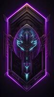 Amethyst 3D Minimalist Shield Design with a black or dark background with neon lines. AI Generative photo