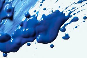 Close up of blue paint shapes on white background with copy space. AI Generative photo